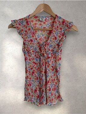 90s / y2k Women’s Floral Ruffle Tie-Front Blouse